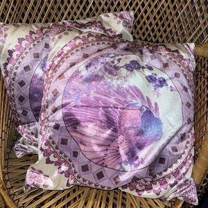 Boho Anthropologie Naples Florida Peacock Velour Throw Pillows Velvet Set Bundle